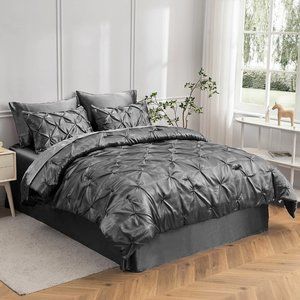 New Satin Comforter  8 Pieces - Luxurious Pinch Pleat Bedding Set wi…